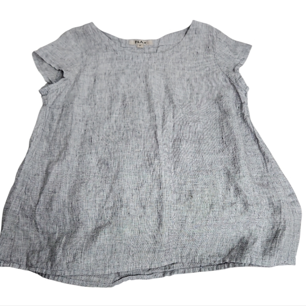 2pc Flax Gray, Black & White 100% Linen Capri Set Top & Pants Sz X-Small P 4-6